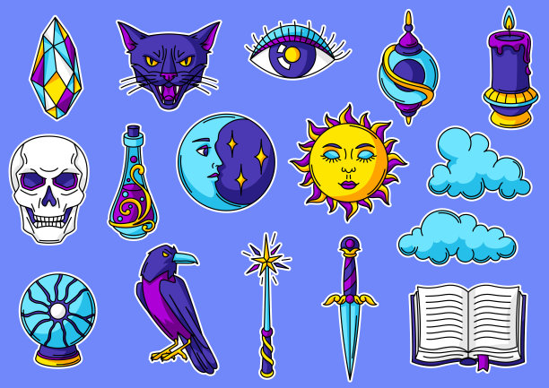 魔法神秘道具集。神秘主义，炼金术，精神象征。图片下载