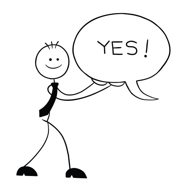 Stickman商人人物携带是的言论泡泡，矢量卡通插图图片下载