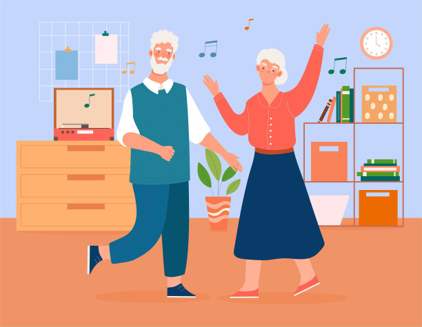 一对老夫妇在家里随着音乐跳舞图片下载