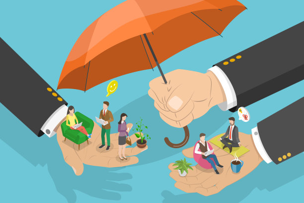 员工关怀和劳动支持的三维等距平面矢量概念插图图片下载