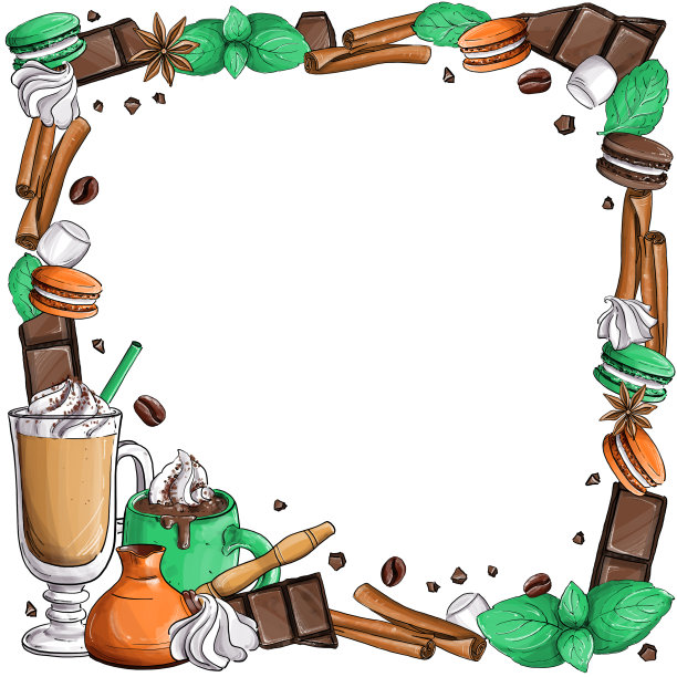 搭配不同热饮和美味配料的咖啡架图片下载