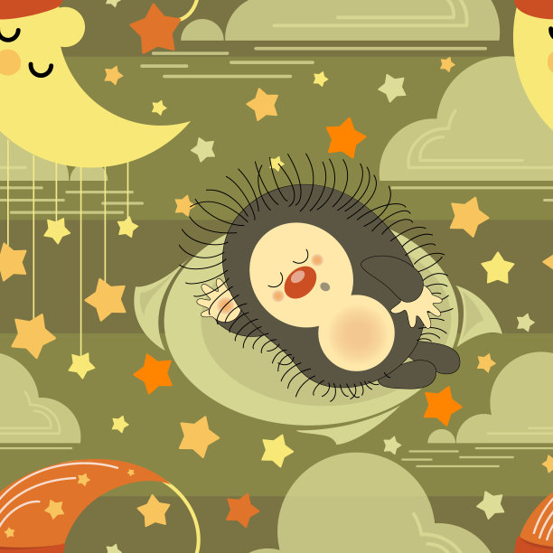 睡刺猬,月。晚上的背景。甜蜜的梦想。载体动物模式婴儿托儿所艺术。图片下载