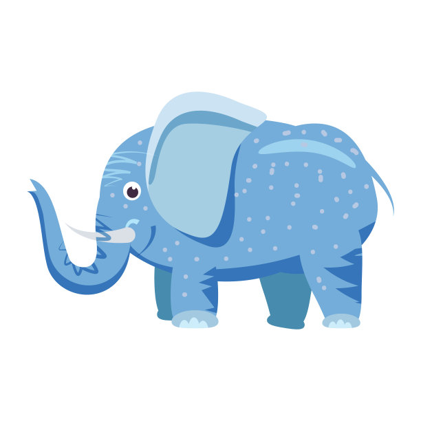 大象蓝色滑稽可爱。卡通风格矢量插图图片下载