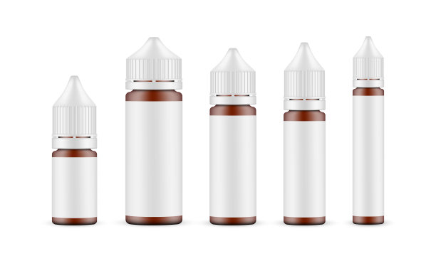 套琥珀滴管瓶各种大小与标签，隔离在白色背景图片下载