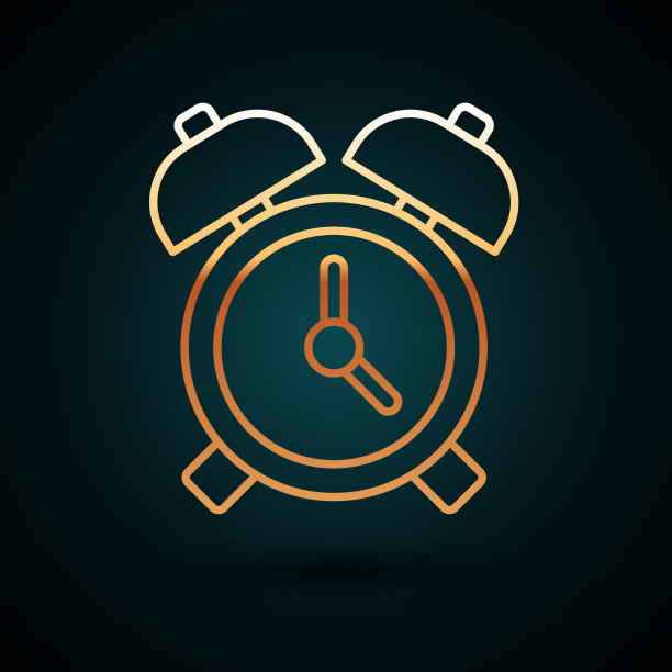 金色线闹钟图标隔离在深蓝色图片下载