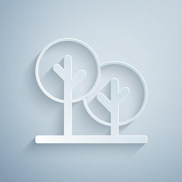 剪纸树图标孤立在灰色背景图片下载