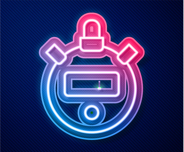 发光的霓虹灯线秒表图标隔离在蓝色图片下载