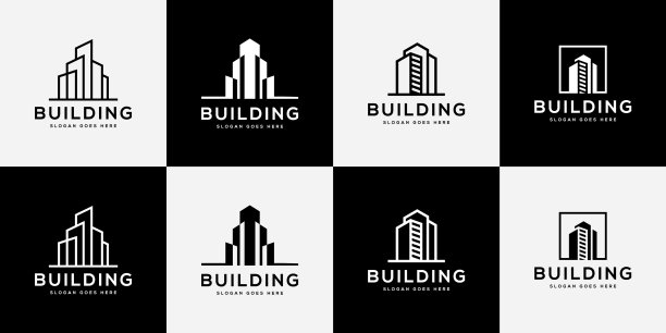 设置具有线条艺术风格的城市建筑标志图片下载