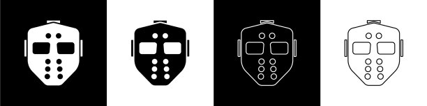 设置曲棍球蒙版图标隔离在黑色和白色图片下载