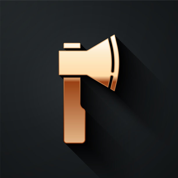 金色木斧图标孤立在黑色背景图片下载