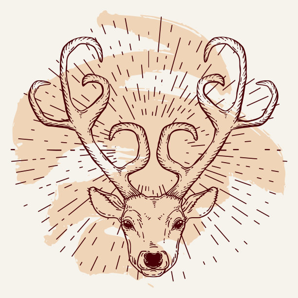 手画鹿头部落风格图片下载