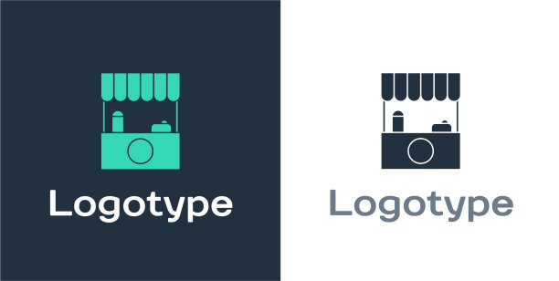 带有遮阳篷和木架的标识式街道摊位图片下载