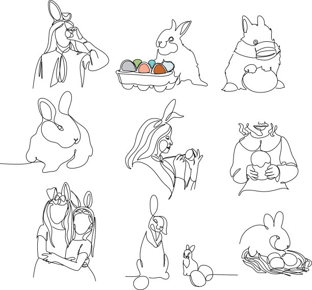 复活节兔子连续用一条线画复活节图片下载
