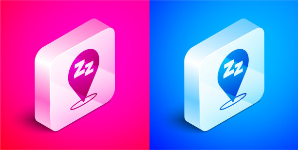 在粉红色和蓝色上孤立的等距静止图标图片下载