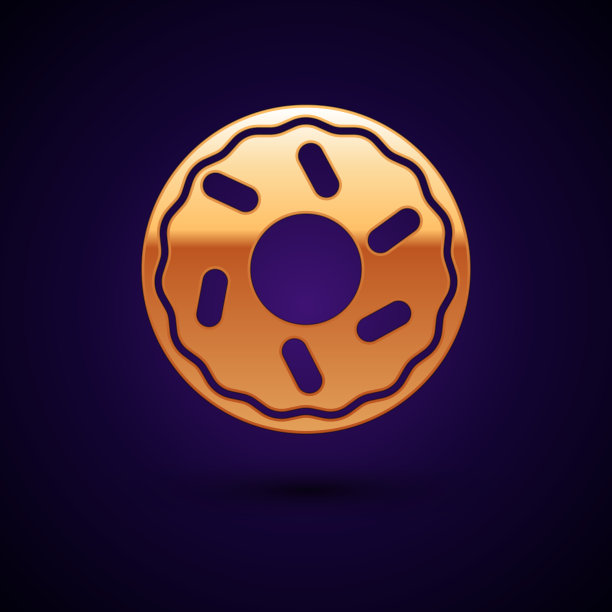 金色甜甜圈与甜釉图标孤立在黑色图片下载