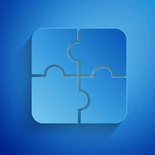 剪纸拼图图标孤立在蓝色图片下载