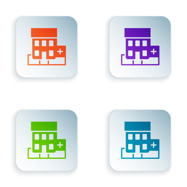 彩色医院建筑与十字图标图片下载