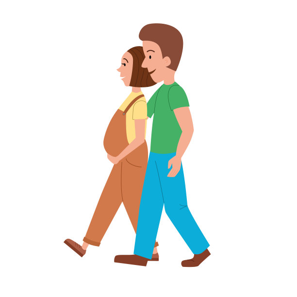 一个怀孕的女人和她的丈夫快乐地走着图片下载