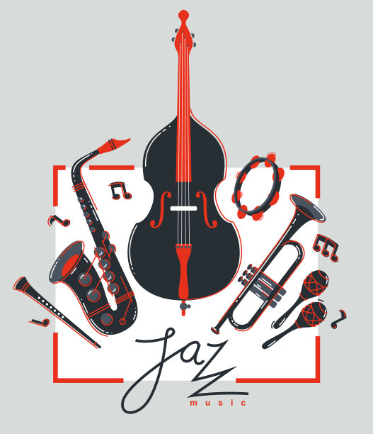 爵士乐队海报不同的乐器平图片下载