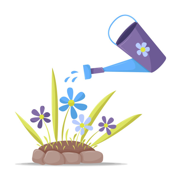 园艺工具，喷壶和花坛图片下载