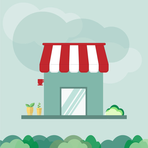 商店或立面与红色和白色遮阳篷的概念图片下载