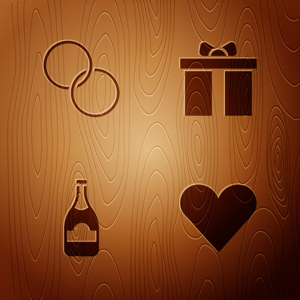 设心形结婚戒指香槟酒瓶和图片下载