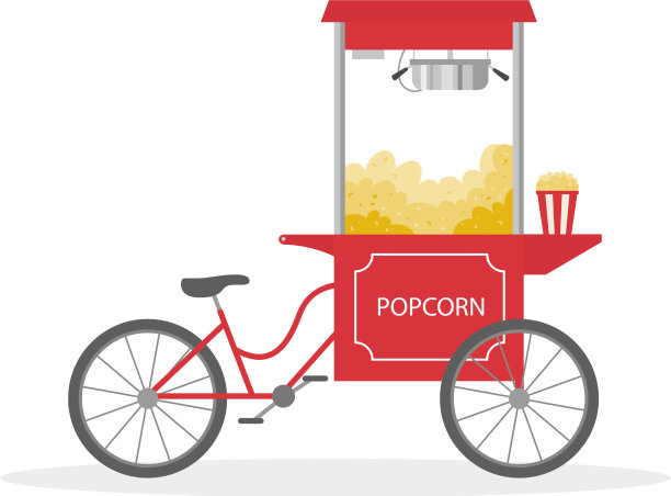 爆米花自行车，卡通爆米花车，街头小吃图片下载