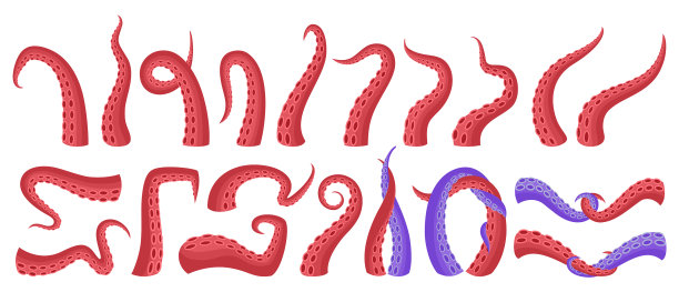 触手章鱼卡通图标设置图片下载