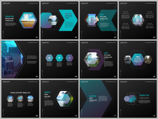 最小的宣传册模板与彩色六角形图片下载