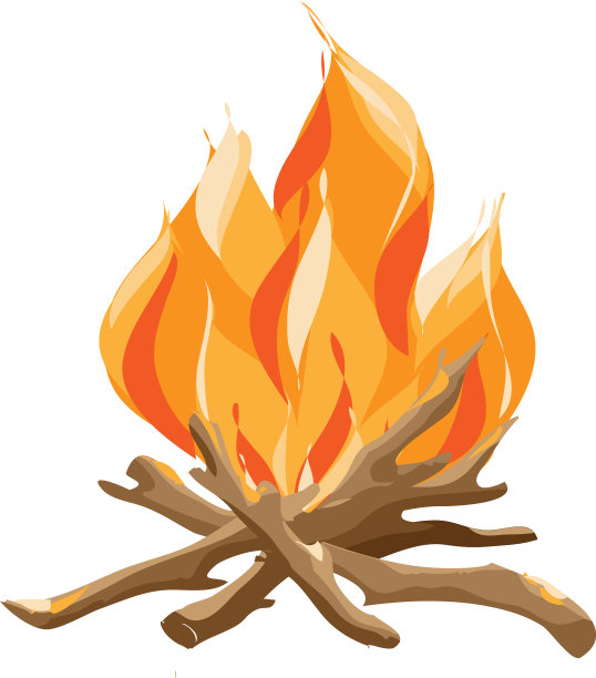 燃烧篝火与木头卡通风格图片下载