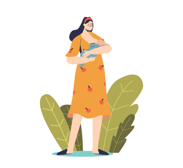 妇女母乳喂养小新生儿卡通图片下载