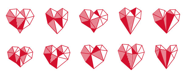 低多边形的心形图标或标志设置图片下载