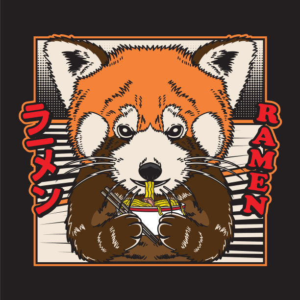 可爱的小熊猫吃日本面条拉面图片下载