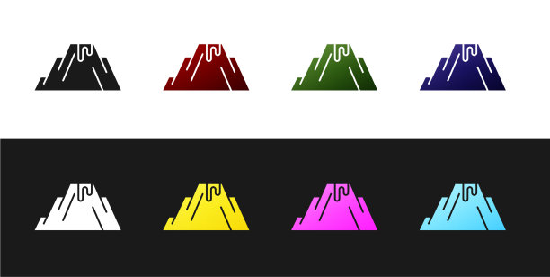 设置火山喷发与熔岩图标孤立图片下载