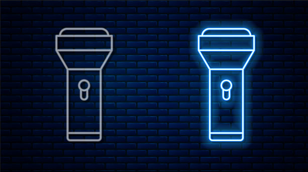 发光的霓虹灯线手电筒图标隔离图片下载