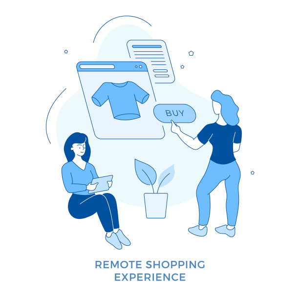直线扁平远程购物体验女性图片下载