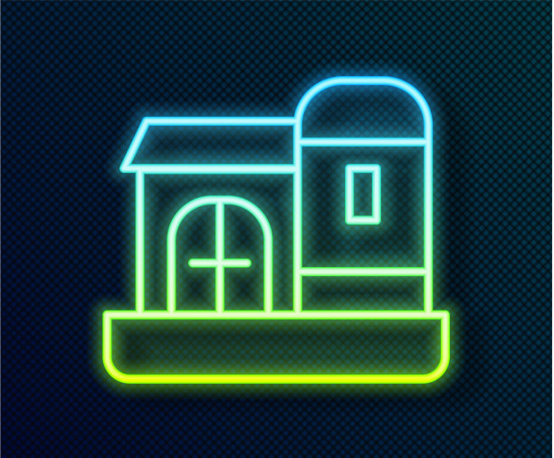 发光的霓虹灯线农场房子图标孤立上图片下载
