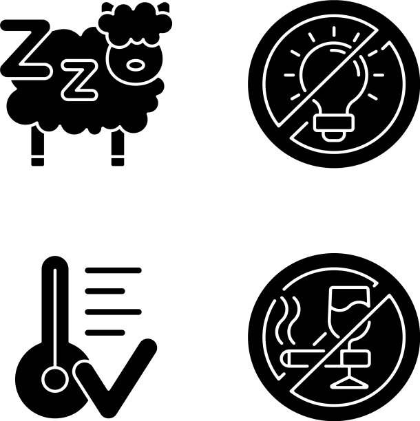 睡眠卫生黑色象形文字图标设置在空白图片下载