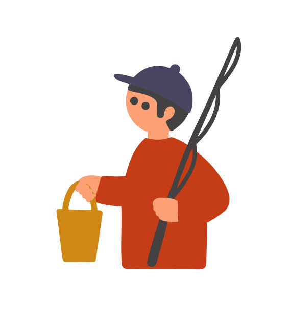 手里拿着鱼竿和水桶的男孩图片下载