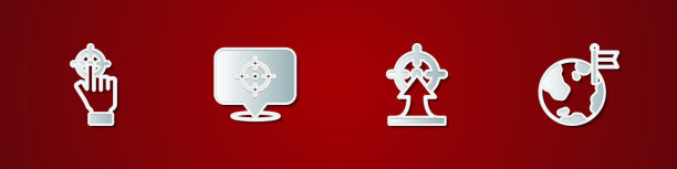 设置目标和行星与旗帜图标图片下载