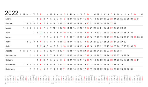 2022年西班牙线性日历模板。规划师网格。矢量插图。图片下载
