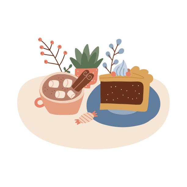 一杯可可加棉花糖和肉桂棒。美味的馅饼。感恩节孤立概念。舒适的秋天打印。矢量平面手绘卡通插图。图片下载