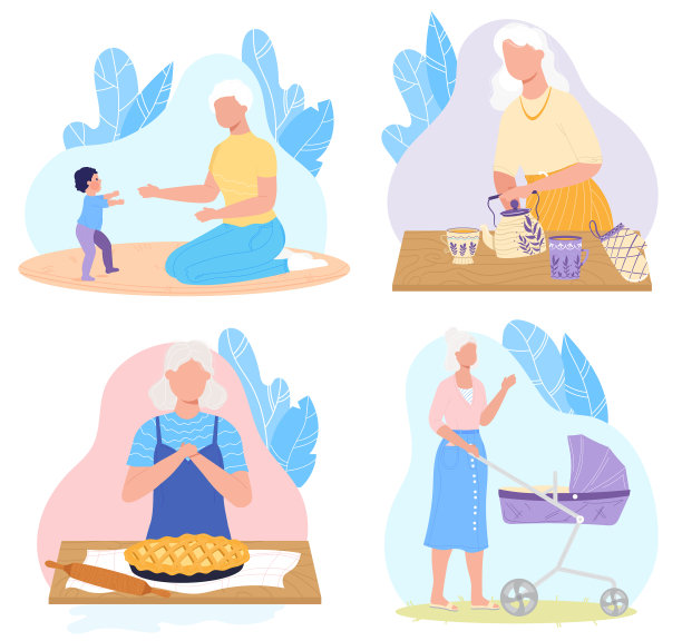 老祖母可爱的成年男子帮助年轻的家庭图片下载