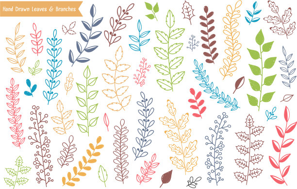 手绘的树叶和树枝图片下载