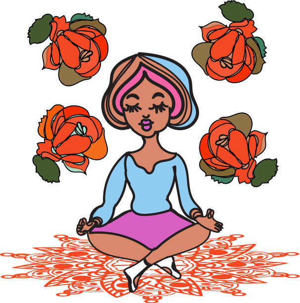 以曼荼罗为背景和玫瑰的女性人物图片下载