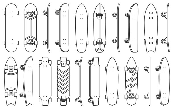 滑板孤立的轮廓设置图标图片下载