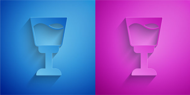 纸切割葡萄酒杯图标孤立在蓝色和图片下载
