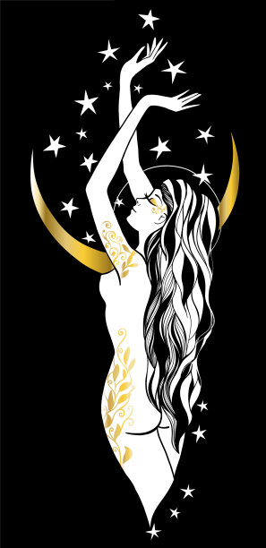 图形剪影艺术装饰女人月亮和图片下载