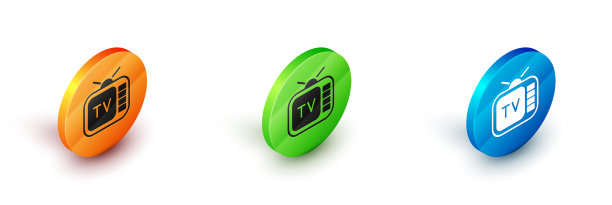 等距复古电视图标孤立在白色图片下载