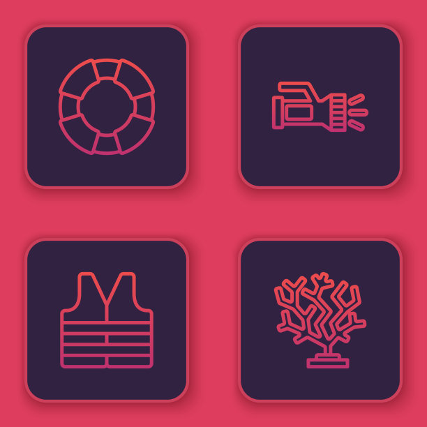 设置救生圈，夹克，手电筒和珊瑚图片下载